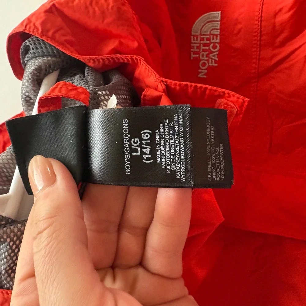 The North Face Rain Jacket Boys Large‎ 14/16 Red HyVent Hooded Windbreaker AQRC